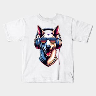 Azawakh Smiling DJ with Headphones in Japanese Art Kids T-Shirt